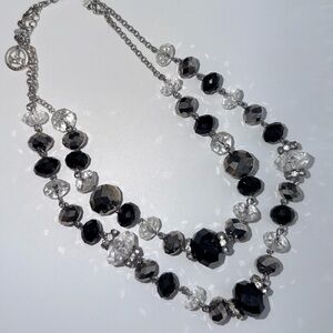 Crown Trifari Vtg Layered Black and Clear Beaded Necklace